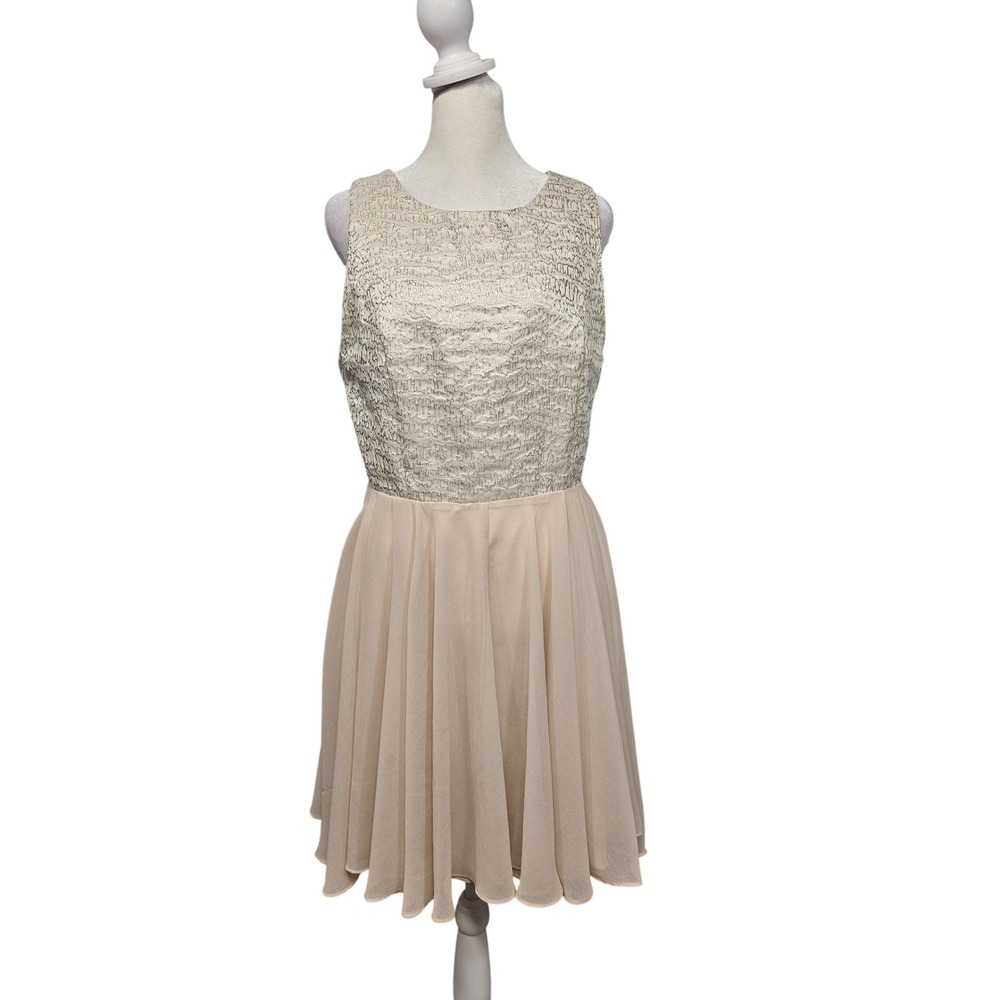 Mustard Seed Women Gold Brocade Chiffon Cutout Back Fit Flare Dress A6177 L